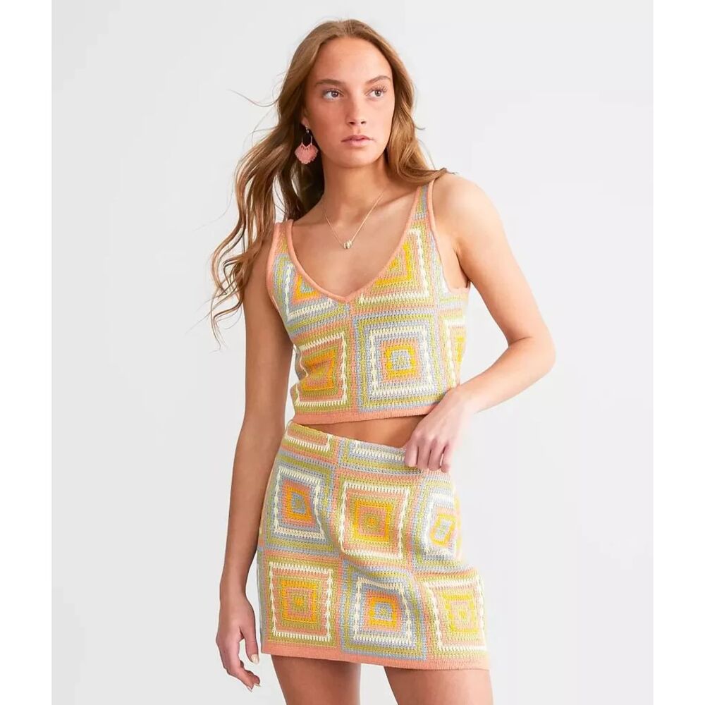 RVCA Knit Sweater Top & Mini Skirt Set Guava Medium Matching Set